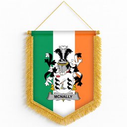 ScotsTee Shop Irish McNally Coat of Arms Ireland Flag and Irish Family Crest Green, White and Orange Wall Hanging Banner Gonfalon
