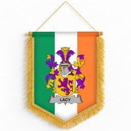 ScotsTee Shop Irish Lacy or De Lacy Coat of Arms Ireland Flag and Irish Family Crest Green, White and Orange Wall Hanging Banner Gonfalon