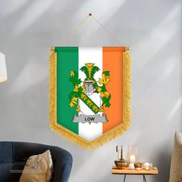 ScotsTee Shop Irish Low Coat of Arms Ireland Flag and Irish Family Crest Green, White and Orange Wall Hanging Banner Gonfalon