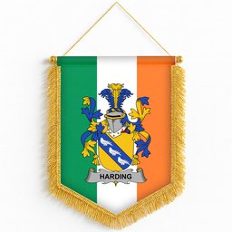 ScotsTee Shop Irish Harding Coat of Arms Ireland Flag and Irish Family Crest Green, White and Orange Wall Hanging Banner Gonfalon