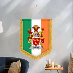 ScotsTee Shop Irish McGill Coat of Arms Ireland Flag and Irish Family Crest Green, White and Orange Wall Hanging Banner Gonfalon