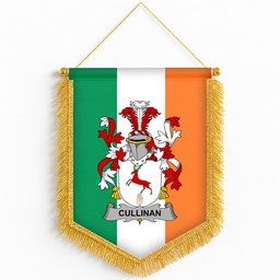 ScotsTee Shop Irish Cullinan or O'Cullinane Coat of Arms Ireland Flag and Irish Family Crest Green, White and Orange Wall Hanging Banner Gonfalon