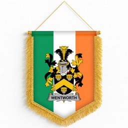 ScotsTee Shop Irish Wentworth Coat of Arms Ireland Flag and Irish Family Crest Green, White and Orange Wall Hanging Banner Gonfalon