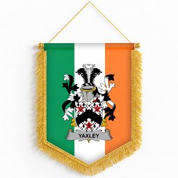 ScotsTee Shop Irish Yaxley Coat of Arms Ireland Flag and Irish Family Crest Green, White and Orange Wall Hanging Banner Gonfalon
