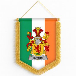 ScotsTee Shop Irish Sutton Coat of Arms Ireland Flag and Irish Family Crest Green, White and Orange Wall Hanging Banner Gonfalon