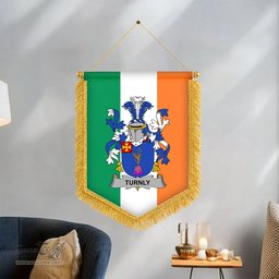 ScotsTee Shop Irish Turnly or Turnley Coat of Arms Ireland Flag and Irish Family Crest Green, White and Orange Wall Hanging Banner Gonfalon