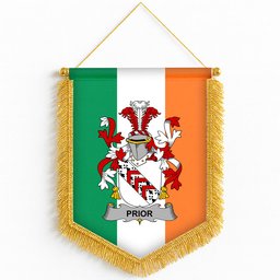 ScotsTee Shop Irish Prior Coat of Arms Ireland Flag and Irish Family Crest Green, White and Orange Wall Hanging Banner Gonfalon