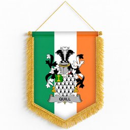 ScotsTee Shop Irish Quill Coat of Arms Ireland Flag and Irish Family Crest Green, White and Orange Wall Hanging Banner Gonfalon