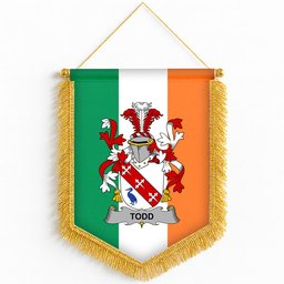 ScotsTee Shop Irish Todd or Tod Coat of Arms Ireland Flag and Irish Family Crest Green, White and Orange Wall Hanging Banner Gonfalon
