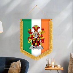 ScotsTee Shop Irish Wiggat Coat of Arms Ireland Flag and Irish Family Crest Green, White and Orange Wall Hanging Banner Gonfalon