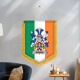 ScotsTee Shop Irish Seward Coat of Arms Ireland Flag and Irish Family Crest Green, White and Orange Wall Hanging Banner Gonfalon