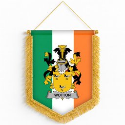 ScotsTee Shop Irish Wotton Coat of Arms Ireland Flag and Irish Family Crest Green, White and Orange Wall Hanging Banner Gonfalon