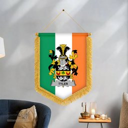 ScotsTee Shop Irish Tyler Coat of Arms Ireland Flag and Irish Family Crest Green, White and Orange Wall Hanging Banner Gonfalon