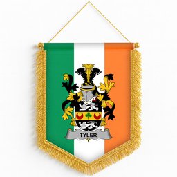 ScotsTee Shop Irish Tyler Coat of Arms Ireland Flag and Irish Family Crest Green, White and Orange Wall Hanging Banner Gonfalon