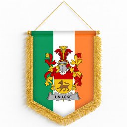 ScotsTee Shop Irish Uniacke Coat of Arms Ireland Flag and Irish Family Crest Green, White and Orange Wall Hanging Banner Gonfalon