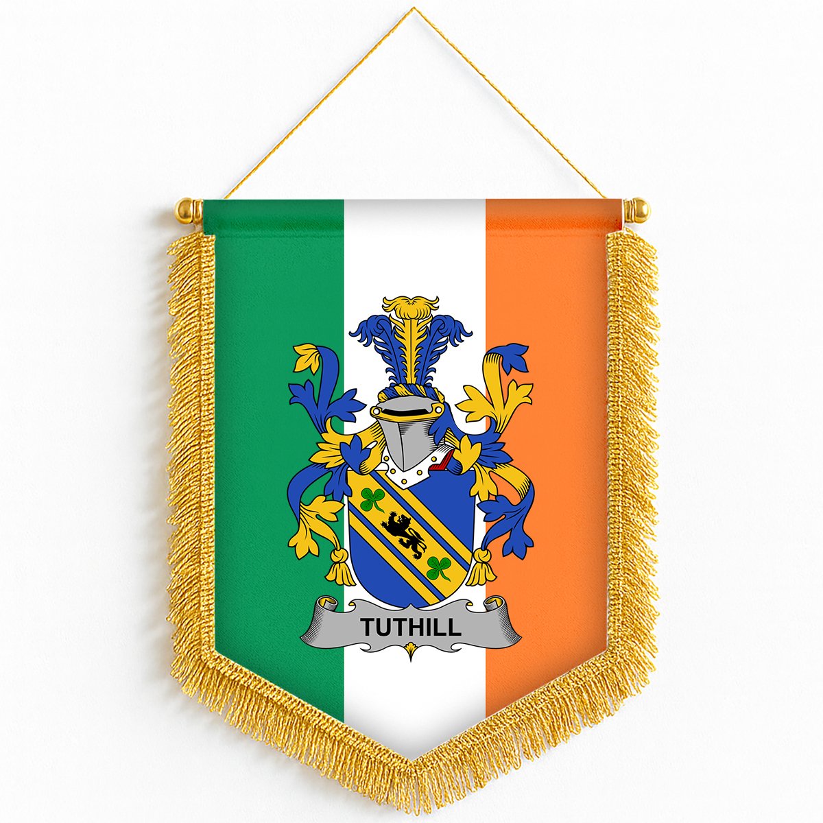 ScotsTee Shop Irish Tuthill Coat of Arms Ireland Flag and Irish Family Crest Green, White and Orange Wall Hanging Banner Gonfalon