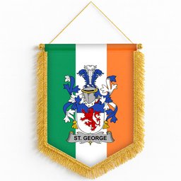 ScotsTee Shop Irish St. George Coat of Arms Ireland Flag and Irish Family Crest Green, White and Orange Wall Hanging Banner Gonfalon
