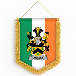 ScotsTee Shop Irish Ouseley Coat of Arms Ireland Flag and Irish Family Crest Green, White and Orange Wall Hanging Banner Gonfalon