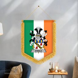 ScotsTee Shop Irish Steele Coat of Arms Ireland Flag and Irish Family Crest Green, White and Orange Wall Hanging Banner Gonfalon