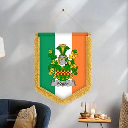 ScotsTee Shop Irish Rowan Coat of Arms Ireland Flag and Irish Family Crest Green, White and Orange Wall Hanging Banner Gonfalon