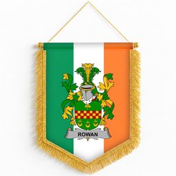 ScotsTee Shop Irish Rowan Coat of Arms Ireland Flag and Irish Family Crest Green, White and Orange Wall Hanging Banner Gonfalon