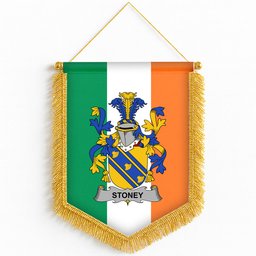 ScotsTee Shop Irish Stoney Coat of Arms Ireland Flag and Irish Family Crest Green, White and Orange Wall Hanging Banner Gonfalon