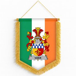 ScotsTee Shop Irish Vizer Coat of Arms Ireland Flag and Irish Family Crest Green, White and Orange Wall Hanging Banner Gonfalon