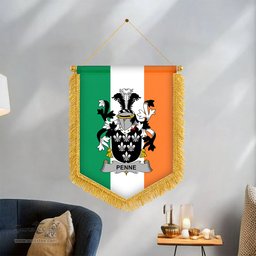 ScotsTee Shop Irish Penne or Penn Coat of Arms Ireland Flag and Irish Family Crest Green, White and Orange Wall Hanging Banner Gonfalon