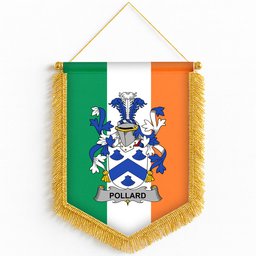 ScotsTee Shop Irish Pollard Coat of Arms Ireland Flag and Irish Family Crest Green, White and Orange Wall Hanging Banner Gonfalon