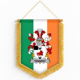 ScotsTee Shop Irish Tennent Coat of Arms Ireland Flag and Irish Family Crest Green, White and Orange Wall Hanging Banner Gonfalon