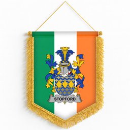 ScotsTee Shop Irish Stopford Coat of Arms Ireland Flag and Irish Family Crest Green, White and Orange Wall Hanging Banner Gonfalon