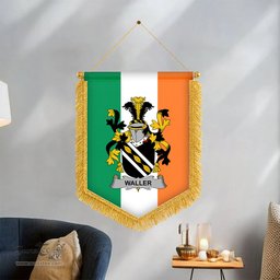 ScotsTee Shop Irish Waller Coat of Arms Ireland Flag and Irish Family Crest Green, White and Orange Wall Hanging Banner Gonfalon
