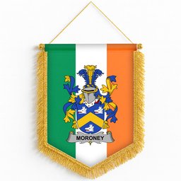 ScotsTee Shop Irish Moroney or O'Moroney Coat of Arms Ireland Flag and Irish Family Crest Green, White and Orange Wall Hanging Banner Gonfalon