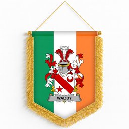 ScotsTee Shop Irish Waddy Coat of Arms Ireland Flag and Irish Family Crest Green, White and Orange Wall Hanging Banner Gonfalon