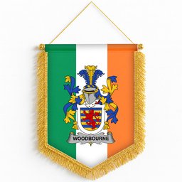 ScotsTee Shop Irish Woodbourne Coat of Arms Ireland Flag and Irish Family Crest Green, White and Orange Wall Hanging Banner Gonfalon