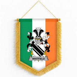 ScotsTee Shop Irish Whitfield Coat of Arms Ireland Flag and Irish Family Crest Green, White and Orange Wall Hanging Banner Gonfalon