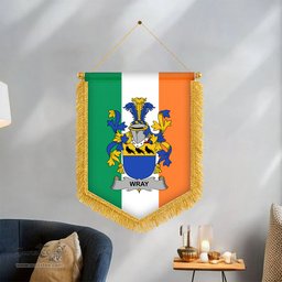 ScotsTee Shop Irish Wray Coat of Arms Ireland Flag and Irish Family Crest Green, White and Orange Wall Hanging Banner Gonfalon
