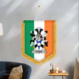 ScotsTee Shop Irish Otway Coat of Arms Ireland Flag and Irish Family Crest Green, White and Orange Wall Hanging Banner Gonfalon