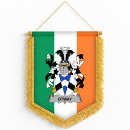 ScotsTee Shop Irish Otway Coat of Arms Ireland Flag and Irish Family Crest Green, White and Orange Wall Hanging Banner Gonfalon