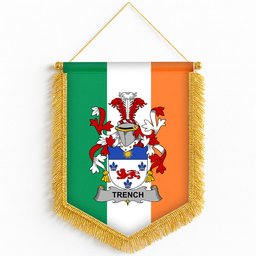 ScotsTee Shop Irish Trench Coat of Arms Ireland Flag and Irish Family Crest Green, White and Orange Wall Hanging Banner Gonfalon