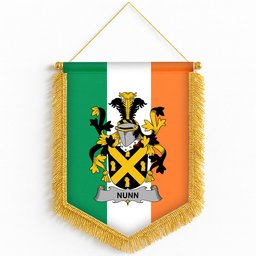 ScotsTee Shop Irish Nunn Coat of Arms Ireland Flag and Irish Family Crest Green, White and Orange Wall Hanging Banner Gonfalon