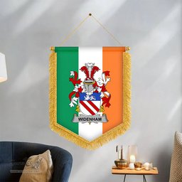 ScotsTee Shop Irish Widenham Coat of Arms Ireland Flag and Irish Family Crest Green, White and Orange Wall Hanging Banner Gonfalon