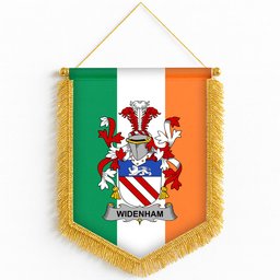 ScotsTee Shop Irish Widenham Coat of Arms Ireland Flag and Irish Family Crest Green, White and Orange Wall Hanging Banner Gonfalon
