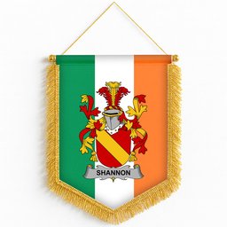 ScotsTee Shop Irish Shannon Coat of Arms Ireland Flag and Irish Family Crest Green, White and Orange Wall Hanging Banner Gonfalon