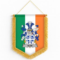 ScotsTee Shop Irish Olde Coat of Arms Ireland Flag and Irish Family Crest Green, White and Orange Wall Hanging Banner Gonfalon