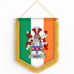 ScotsTee Shop Irish Scott Coat of Arms Ireland Flag and Irish Family Crest Green, White and Orange Wall Hanging Banner Gonfalon