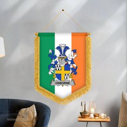 ScotsTee Shop Irish Osborne Coat of Arms Ireland Flag and Irish Family Crest Green, White and Orange Wall Hanging Banner Gonfalon
