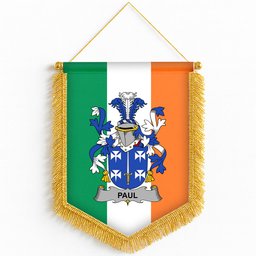 ScotsTee Shop Irish Paul Coat of Arms Ireland Flag and Irish Family Crest Green, White and Orange Wall Hanging Banner Gonfalon