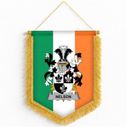 ScotsTee Shop Irish Nelson or Nealson Coat of Arms Ireland Flag and Irish Family Crest Green, White and Orange Wall Hanging Banner Gonfalon