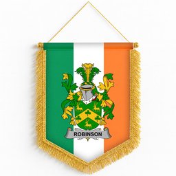 ScotsTee Shop Irish Robinson 2 Coat of Arms Ireland Flag and Irish Family Crest Green, White and Orange Wall Hanging Banner Gonfalon